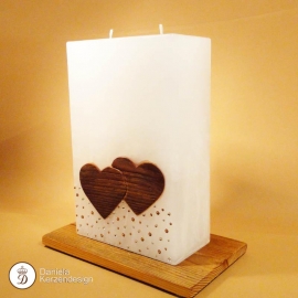 Hochzeitskerze Herz an Herz mit Glitzerband