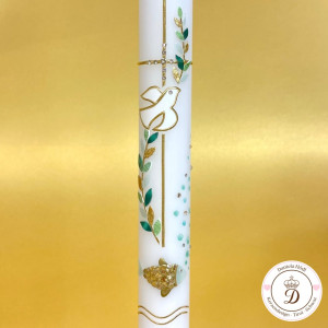 Taufkerze Himmel und Erde in den Farbtönen grün und blau