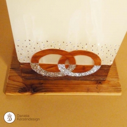 Hochzeitskerze Altholz Swarovski mit Ringe