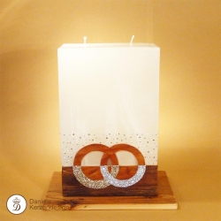 Hochzeitskerze Altholz Swarovski mit Ringe