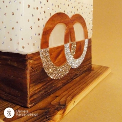 Hochzeitskerze Altholz Swarovski mit Ringe