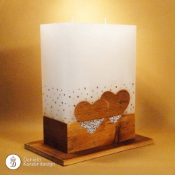 Hochzeitskerze Herz an Herz mit Glitzerband