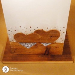 Hochzeitskerze Herz an Herz mit Glitzerband
